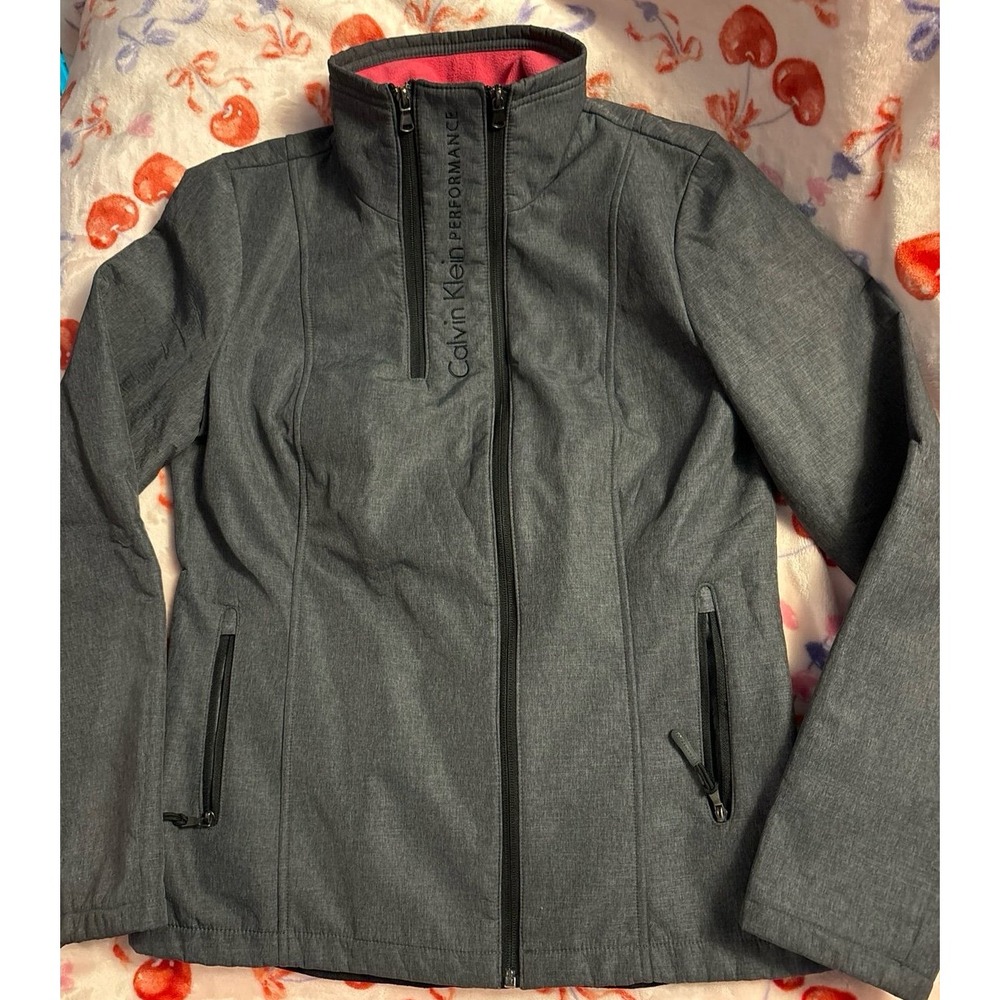 Calvin Klein Performance Women's Grey Soft Shell Pink Fleece Lined Jacket, Small